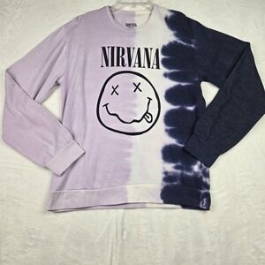 NWOT Nirvana Womens Purple White Tie Dye Sweatshirt Size‎ Large Smiley Face 90s